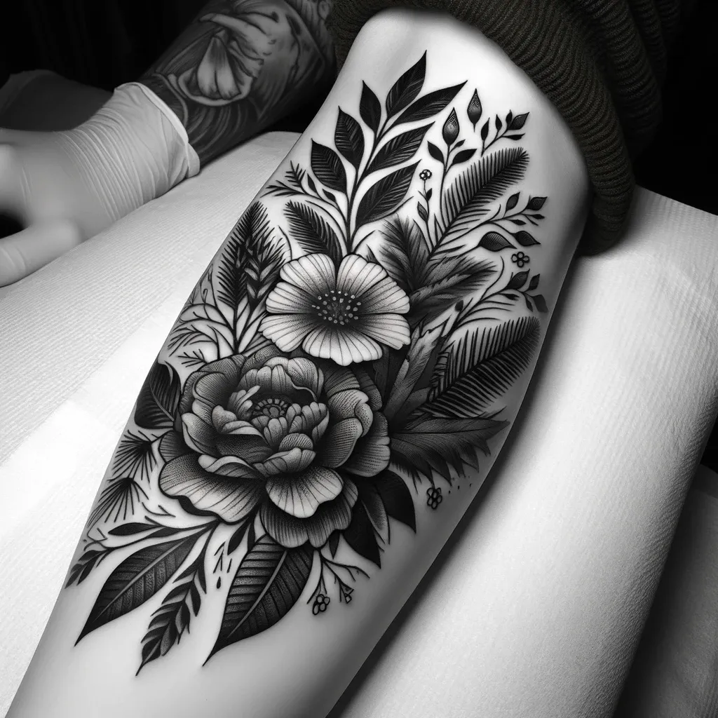 Hip Linework Flower tattoo - Roman's work